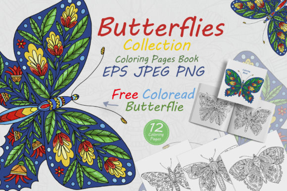Butterflies with Floral Ornaments: A Versatile Digital Asset for Coloring and Creative Projects