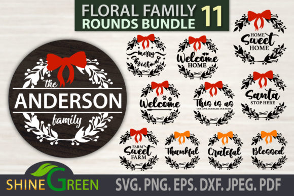 Christmas Fall Bundle: Floral Family Sign SVGs