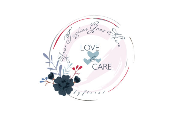 Floral Vector Round Frame with Pink Rose Guide